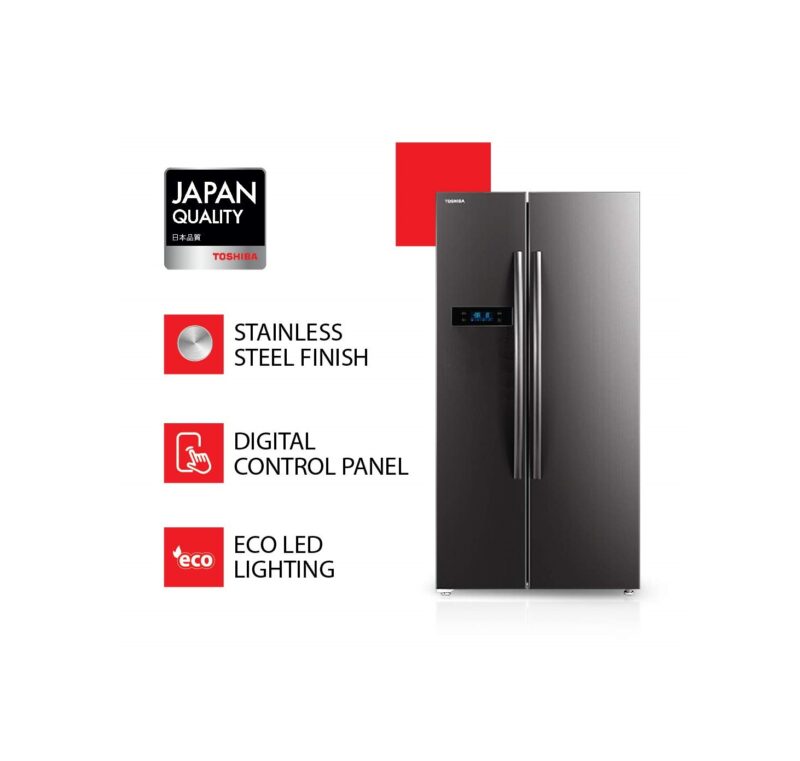 10000000000 TOSHIBA 587 L with Inverter Side by Side Refrigerator Appliance (GR-RS530WE-PMI(06), Stainless Steel Finish)