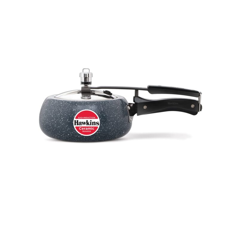 3-6 Hawkins 2 Litre Ceramic Nonstick Pressure Cooker, Induction Inner Lid Cooker, Granite Contura shaped Cooker, Best Cooker (ICC20)