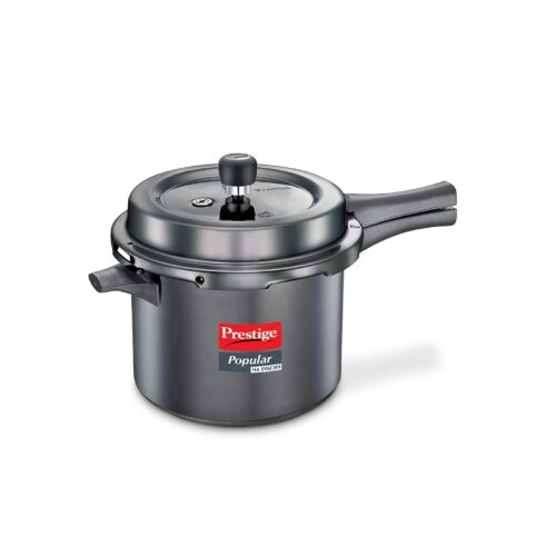 3-7 Prestige Popular Svachh Hard Anodised Outer Lid Pressure Cooker (5.0 L, Black, Deep Lid-Controls Spillage), 5 Liter