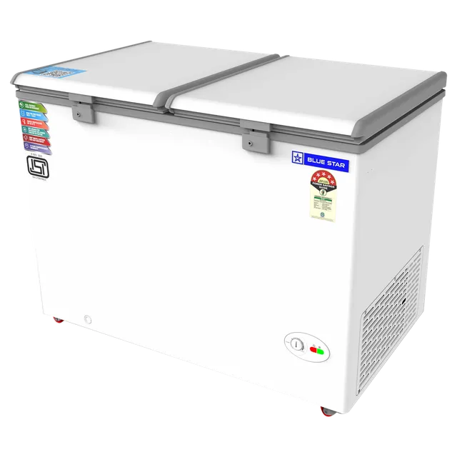 300441_3_jsvivl Blue Star 300 L Double Door Standard Deep Freezer (White, Grey, CF5-330NEYW 2024 Model, 5 Star)