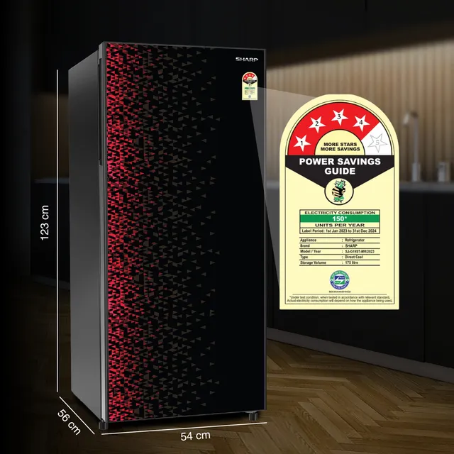 307032_11_ebqnhc SHARP 193L 4 Star Direct-Cool Single Door Refrigerator I Toughened Glass Door (SJ-G19ST-MR)
