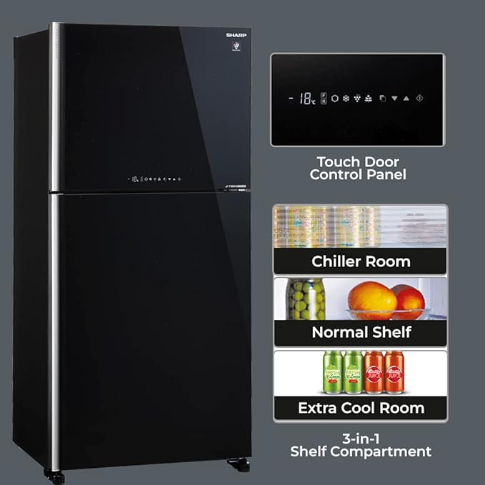 51JSbn43usL._SX679_ SHARP 613L 2 Star J-Tech Inverter Frost Free Double Door Refrigerator (SJGP60TBKEC)