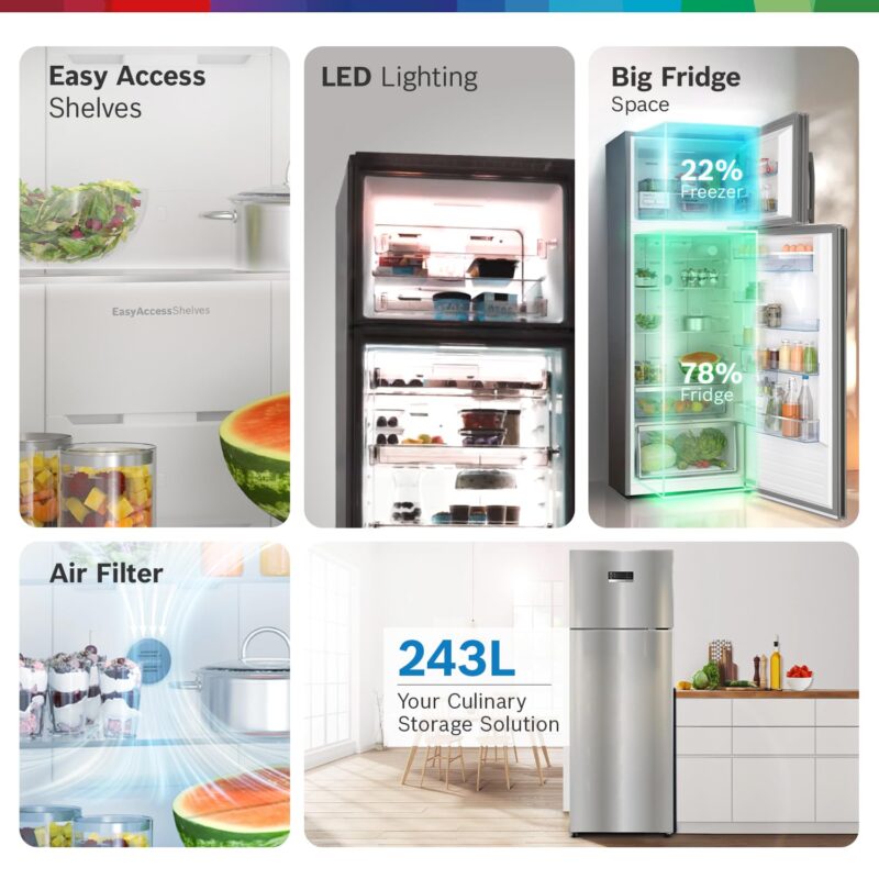 71NtTcTgk8L._SL1500_ Bosch 243L 3 Star Frost Free Refrigerator, Convertible(CTC27S031I, Silver Inox))