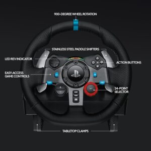 71WFZhW7wQL._SL1500_ Logitech G29 Driving Force Racing Wheel and Floor Pedals, Real Force Feedback, Stainless Steel Paddle Shifters, Leather Steering Wheel Cover for PS5, PS4, PC, Mac - Black