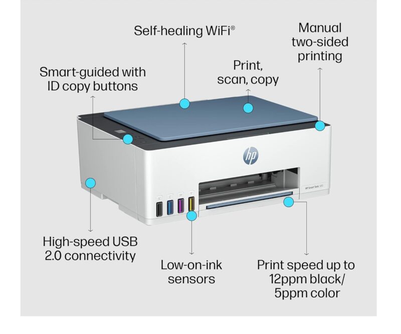 HP Smart Tank 585 All-in-one WiFi Colour Printer (Upto 6000 Black and 6000 Colour Pages Included in The Box). - Print, Scan & Copy for Office/Home