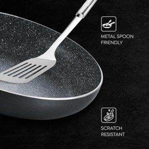Prestige Omega Deluxe Granite Aluminium 3 Pcs Set- Tawa, Fry Pan  with 1 Glass Lid|Non-Stick|Induction & Gas Compatible|Black