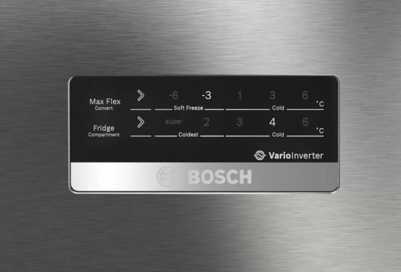 90-1 Bosch MaxFlex Convert 364L Inverter Frost Free Triple Door Refrigerator (CMC36K05NI, Black Steel)