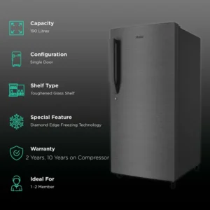 268203_1_eu5ytg Haier 190 Litres 3 Star Direct Cool Single Door Refrigerator with Diamond Edge Freezing Technology (HRD-2103CBS-P, Brushline Silver)