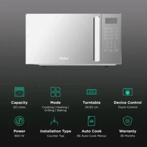 Haier HIL2001CSSH 20L Convection Microwave Oven with 66 Autocook Menu (Silver)