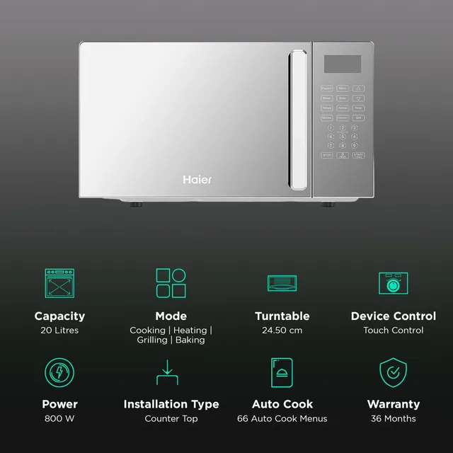 Haier HIL2001CSSH 20L Convection Microwave Oven with 66 Autocook Menu (Silver)