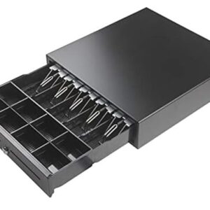 Wepsol Hooks Skoria 405E Cash Drawer, Black, Alloy Steel, Key Lock, 3 Key Positions, 6 Note & 4 Coin Compartment, 410 W X 300 L X 100 H mm, 5E+2 grams, 1 Yr. Warranty