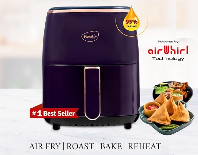 51Yueu3CIqL._SX679_ (1) Pigeon Healthifry Plus Digital Air Fryer, 360° High Speed Air Circulation Technology 1400 W with Non-Stick 4.2 L Basket - Purple