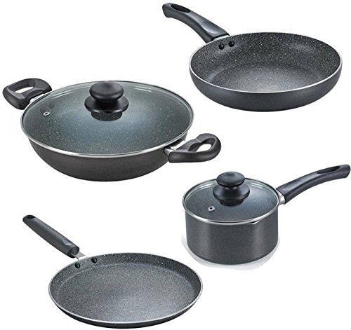 51bOtR8fXVL Prestige Omega Granite Aluminium Kitchen Set, 4-Pieces, Black