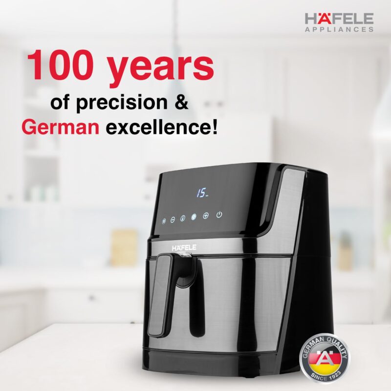 Hafele NOIL 6.3L Digital Air Fryer with 360° Rapid Air Circulation Technology & Touch Panel, Uses 90% Less Oil, 8 Preset Menus, Non-Stick Basket with 6.3 L Capacity,1700W, (Black)