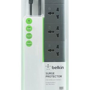 61JZ3iJzqaL._SY879_ Belkin 6-Socket Surge Protector Universal Socket with 6.5ft (2-Meter) Heavy Duty Cable Overload Protection, Extension Cord Comes with 5 Years Manufacturer Warranty, Grey Color
