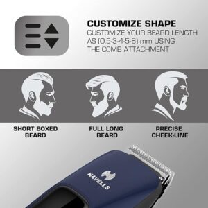 Havells Bt5112C Li-Ion Men Cord & Cordless Beard Trimmer (Blue), Battery Powered