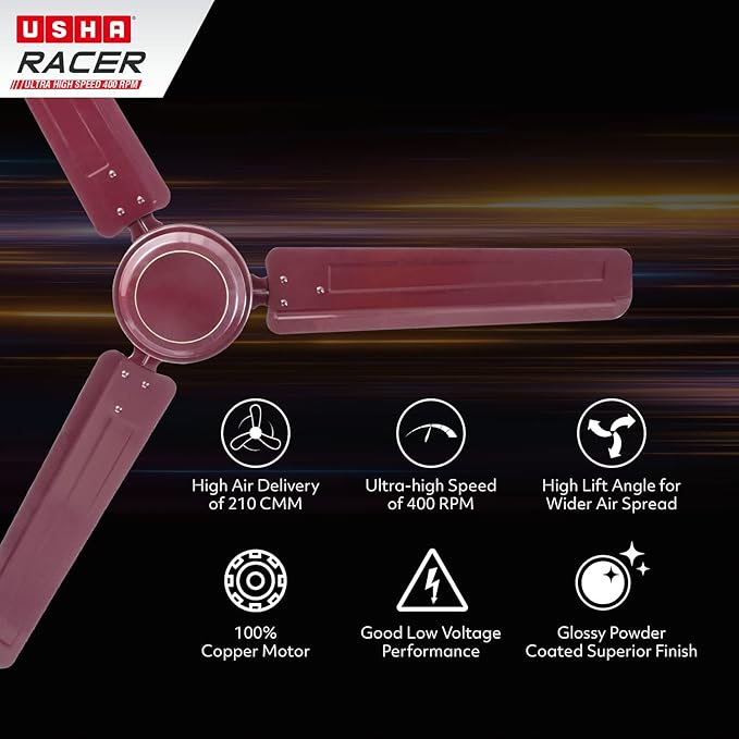 61SXp0pbsoL._SX679_ Usha Racer 1200MM Ultra High Speed 400RPM Ceiling Fan Brown W/O REG