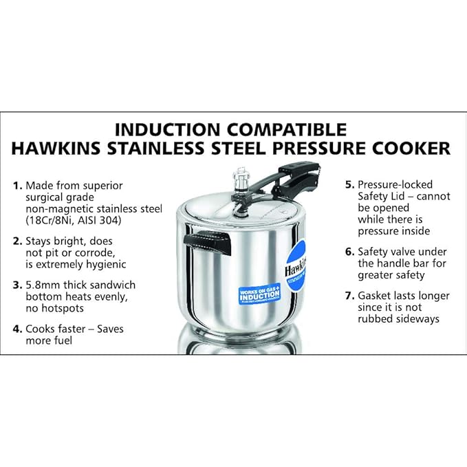 61TlrMdzC5L._SX679_ Hawkins 5 Litre Inner Lid Pressure Cooker, Stainless Steel Cooker, Induction Cooker, Silver (HSS60), 5 Liter