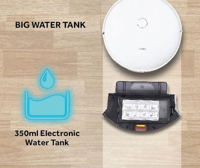 61Twc83liUL._SX679_ Haier Robot Vacuum Cleaner with Wet Mopping, 2-in-1 with App & Voice Control, Auto Recharge, Strong 2200 PA Suction, and Long Life 2600 Battery, 1.6 Hours, Silver