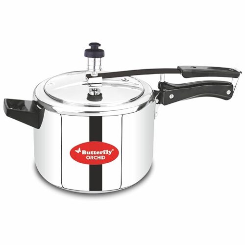 Butterfly Orchid 5 Litres Pressure Cookers | Inner Lid | Superior Stainless Steel | Induction & Gas Stove Compatible | ISI Certified | 5 Years Manufacturer's Warranty | Silver