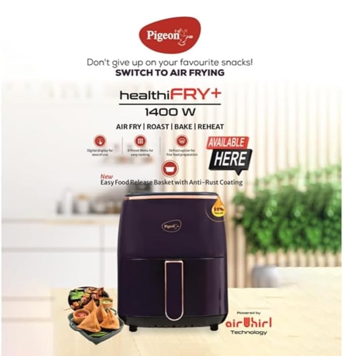 61ycpQtBaIL._SX679_ (1) Pigeon Healthifry Plus Digital Air Fryer, 360° High Speed Air Circulation Technology 1400 W with Non-Stick 4.2 L Basket - Purple