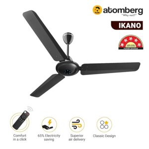 714O5AM0BsL._SX679_ atomberg Ikano 1200mm BLDC Ceiling Fan with Remote | 5 star | High Air Delivery | LED Speed Indicator | Low Noise | Timeless Design with Power Saving | 2 Year Warranty|Gloss Black
