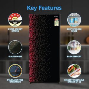 716PoRDb9xL._SX679_ SHARP 193 L Direct Cool Single Door 4 Star Refrigerator |Japan 7 Shield Protection|Mirror Glass Finish|(Black, SJ-G19ST-MR)