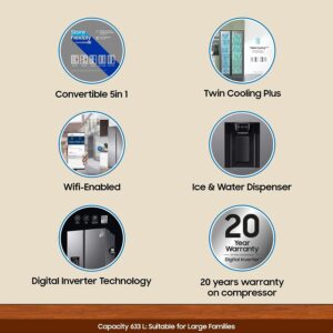 71EPD2xAPL._SL1500_ Samsung 633 L Frost Free Convertible 5In1, Digital Inverter Wi-Fi Enabled Side by Side Refrigerator (RS78CG8543SLHL)