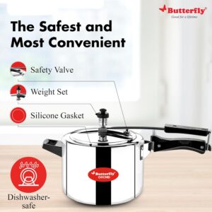 71H1nL+AKDL._SL1500_ Butterfly Orchid 5 Litres Pressure Cookers | Inner Lid | Superior Stainless Steel | Induction & Gas Stove Compatible | ISI Certified | 5 Years Manufacturer's Warranty | Silver
