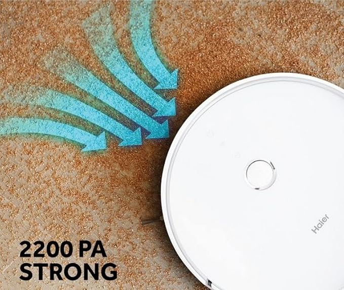 71I+T5r4b7L._SX679_ Haier Robot Vacuum Cleaner with Wet Mopping, 2-in-1 with App & Voice Control, Auto Recharge, Strong 2200 PA Suction, and Long Life 2600 Battery, 1.6 Hours, Silver