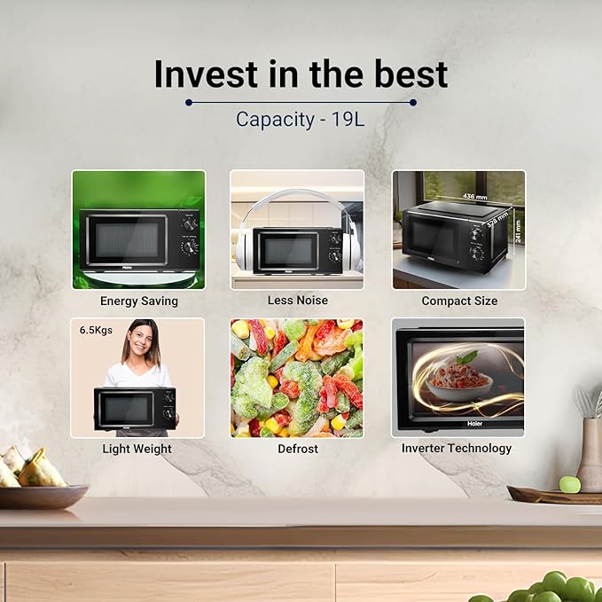 71LbP87quGL._SX679_ Haier 19 L Inverter Technology, Light Weight, Defrost, 5 Power Levels Solo Microwave Oven (HIL1901MBPB, Black)