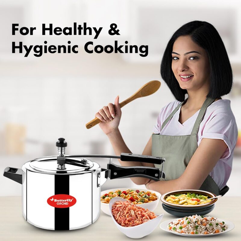 71Q0XzhF7rL._SL1500_ Butterfly Orchid 5 Litres Pressure Cookers | Inner Lid | Superior Stainless Steel | Induction & Gas Stove Compatible | ISI Certified | 5 Years Manufacturer's Warranty | Silver