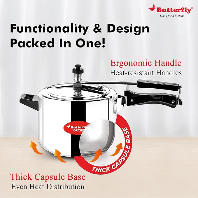 71SYhcCVgkL._SX679_ Butterfly Orchid 5 Litres Pressure Cookers | Inner Lid | Superior Stainless Steel | Induction & Gas Stove Compatible | ISI Certified | 5 Years Manufacturer's Warranty | Silver