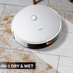 71UaKNJjDUL._SX679_ Haier Robot Vacuum Cleaner with Wet Mopping, 2-in-1 with App & Voice Control, Auto Recharge, Strong 2200 PA Suction, and Long Life 2600 Battery, 1.6 Hours, Silver