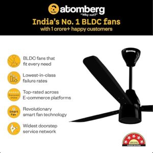 71gwk5rFd2L._SX522_ atomberg Renesa Prime 1200mm BLDC Ceiling Fan Compatible with Regulators | Without Remote | BEE 5 star Rated Energy Efficient Ceiling Fan | High Air Delivery (Gloss Black)
