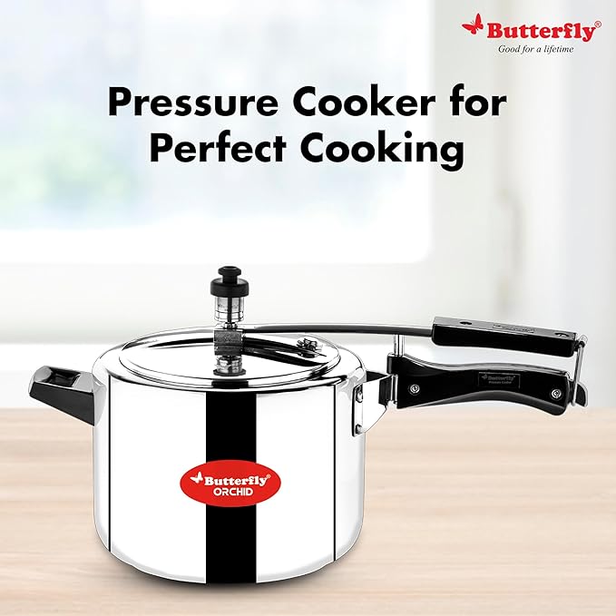 71heE9SSF+L._SX679_ Butterfly Orchid 5 Litres Pressure Cookers | Inner Lid | Superior Stainless Steel | Induction & Gas Stove Compatible | ISI Certified | 5 Years Manufacturer's Warranty | Silver
