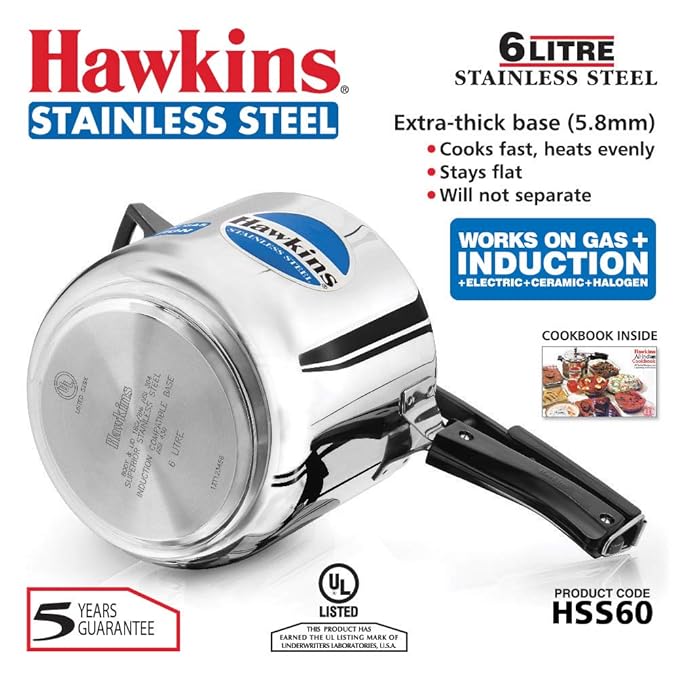 71hrZ3jo+5L._SX679_ Hawkins 5 Litre Inner Lid Pressure Cooker, Stainless Steel Cooker, Induction Cooker, Silver (HSS60), 5 Liter