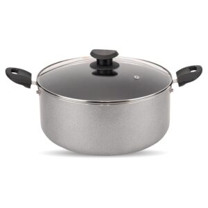 NAVRANG Nonstick Biryani & Stew Pot – 7.7 Litre with Glass Lid | 28 cm Multipurpose Aluminum Cooking Handi | Non-Induction | Grey