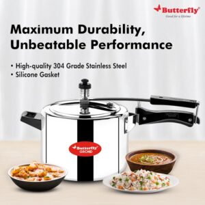 71tu-yTTslL._SL1500_ Butterfly Orchid 5 Litres Pressure Cookers | Inner Lid | Superior Stainless Steel | Induction & Gas Stove Compatible | ISI Certified | 5 Years Manufacturer's Warranty | Silver