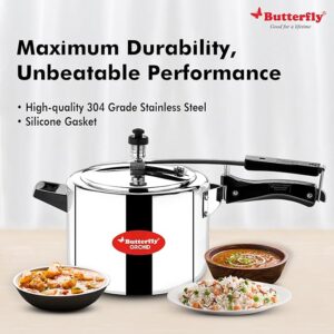 71tu-yTTslL._SX679_ Butterfly Orchid 5 Litres Pressure Cookers | Inner Lid | Superior Stainless Steel | Induction & Gas Stove Compatible | ISI Certified | 5 Years Manufacturer's Warranty | Silver