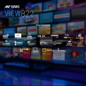 71z5vn9sNaL._SL1500_ Ant Esports View 822 Smart LED Projector - Black | Auto-Focus 1080P Native & 4K Support, 5000 Lumens, WiFi, Android 9, BT, Remote, Upto 176", Built-in OTT (Netflix, Prime Video), Speaker 2x3W