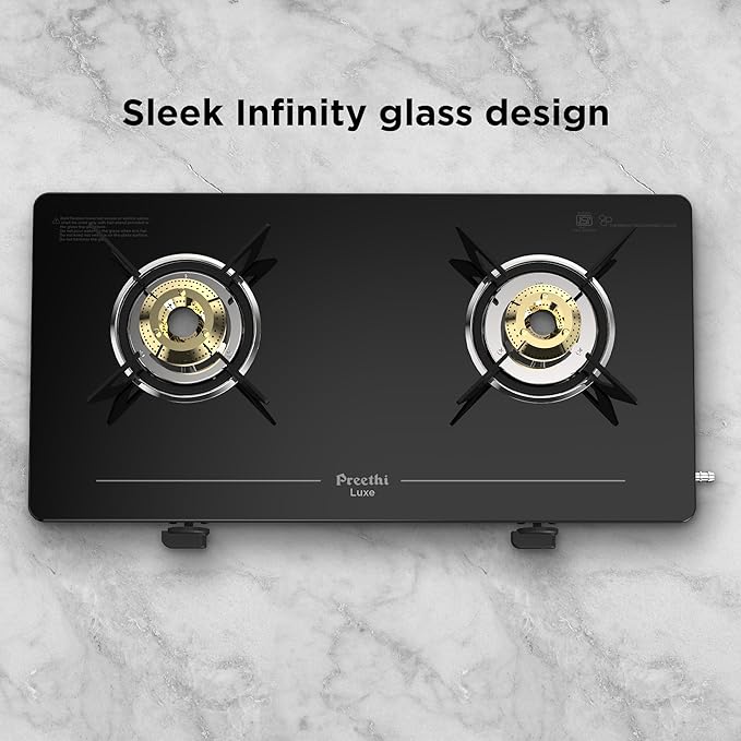 81bBLalV2GL._SX679_ reethi Luxe 2 Burner Glass Top Gas Stove With Driptray Less Infinity Design, 5 Year Warranty on Glass & Burner, Manual Design, Black