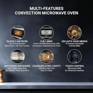 81g7aZOR7nL._SX679_ Haier 30L Convection Microwave Oven (HIL3001ARSB, Black) with In-Built Air Fryer | Motorized Rotisserie | Stainless-steel Cavity | 5 In 1 Microwave oven