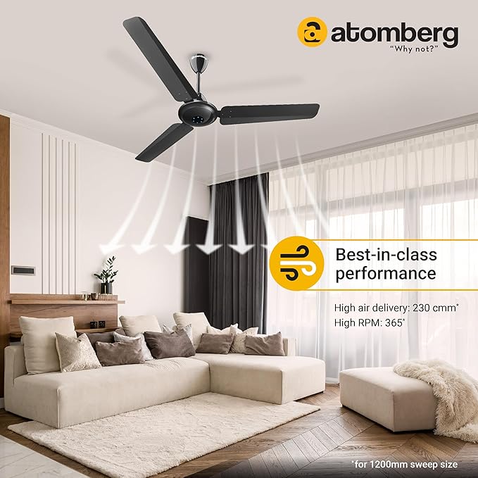 81v1wb87VwL._SX679_ atomberg Ikano 1200mm BLDC Ceiling Fan with Remote | 5 star | High Air Delivery | LED Speed Indicator | Low Noise | Timeless Design with Power Saving | 2 Year Warranty|Gloss Black