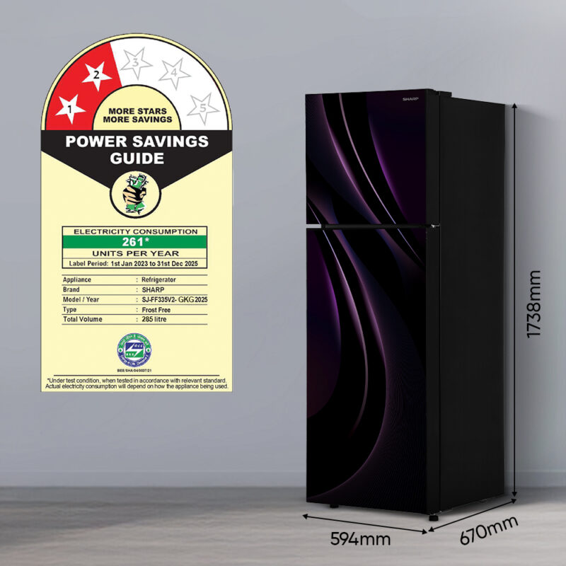 SHARP 265 L 2 Star 7 in 1 Convertible mode Frost Free Double Door Refrigerator | Japan 7 Shield Protection | Hi-Tech Inverter | ISI Certified Mirror Glass Finish Door | (Galaxy Strom, SJ-FF305V2-GKG)