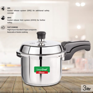 SS Cooker - 3Ltr - Classic 3 Greenchef Classic Pressure Cooker 3Ltr