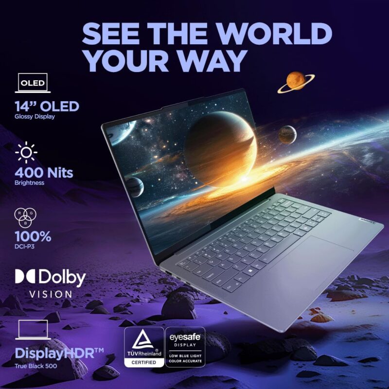 Lenovo Yoga Slim 7, Intel Core Ultra 5 125H, 16GB RAM, 1TB SSD, WUXGA-OLED 14"(35.5cm), Windows 11, Office 2024, Luna Grey, 1.39Kg, 83CV00D0IN, 400Nits, 2Wx4 Speakers, 1Yr ADP Free, AI PC