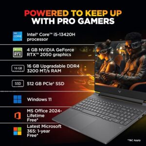 81jwxf6LjmL._SL1500_ HP Victus, 13th Gen Intel Core i5-13420H, 4GB RTX 2050, 16GB DDR4 (Upgradeable) 512GB SSD, 144Hz, IPS, 300 nits, FHD, 15.6''/39.6cm, Win11, M365* Office24, Mica Silver, 2.3kg, fa2703tx Gaming Laptop