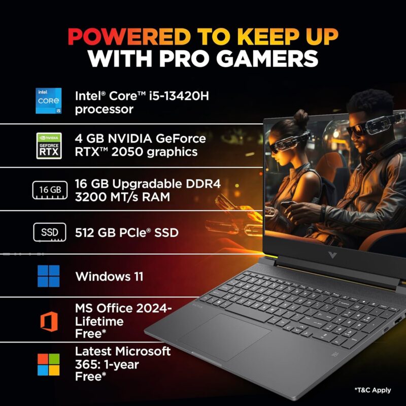 81jwxf6LjmL._SL1500_ HP Victus, 13th Gen Intel Core i5-13420H, 4GB RTX 2050, 16GB DDR4 (Upgradeable) 512GB SSD, 144Hz, IPS, 300 nits, FHD, 15.6''/39.6cm, Win11, M365* Office24, Mica Silver, 2.3kg, fa2703tx Gaming Laptop